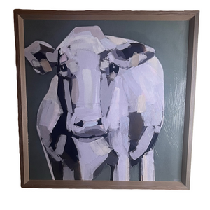 Sage Modern Cow Textured Paint Framed Art Print 17x17